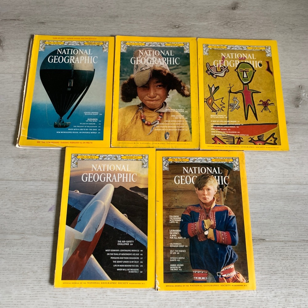 Vintage National Geographic 1977 Magazine Lot 5 Issues Feb Apr Jun Aug Sep